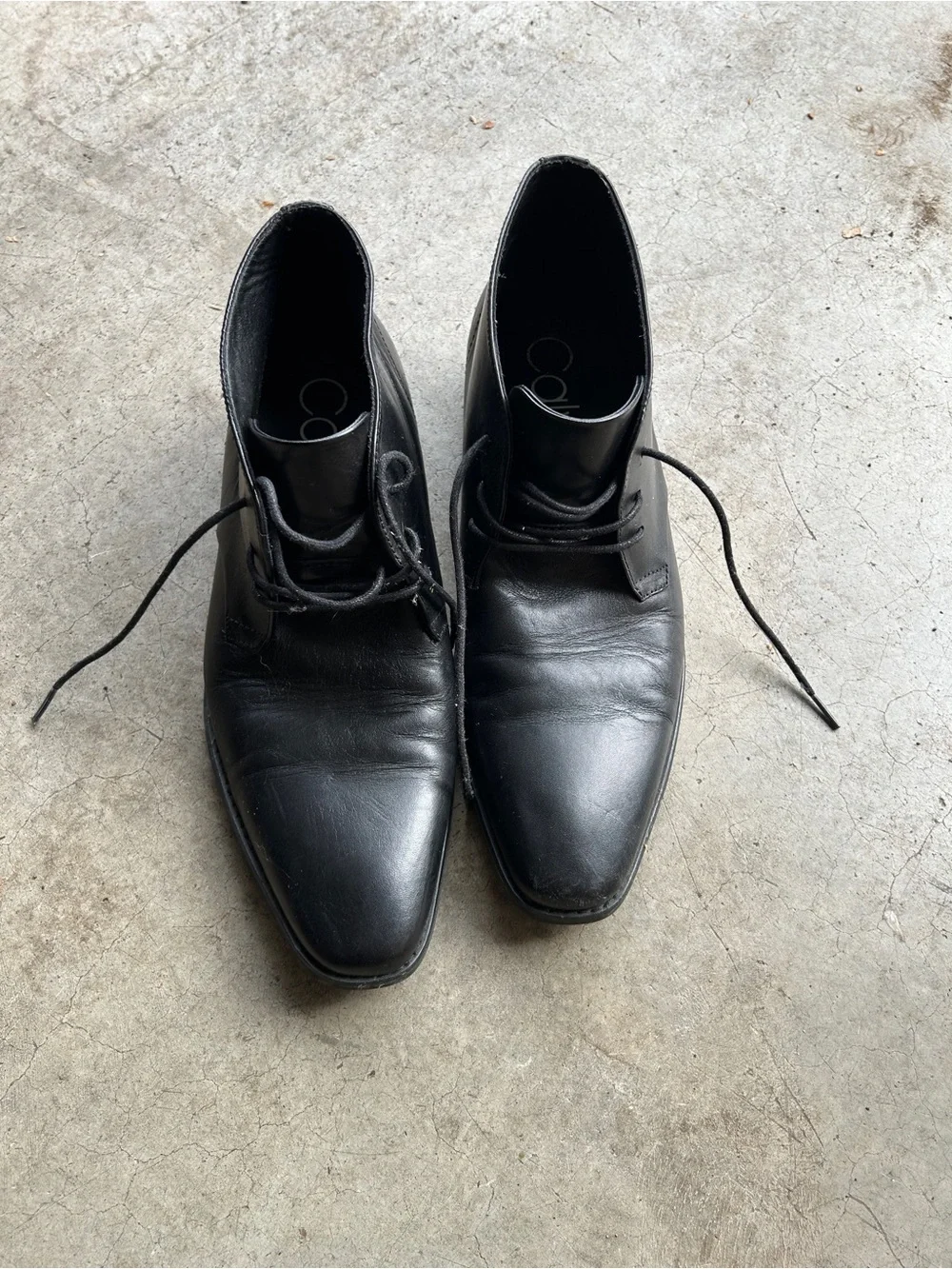 Calvin Klein Men's Black Leather Lace-Up Dress Boots